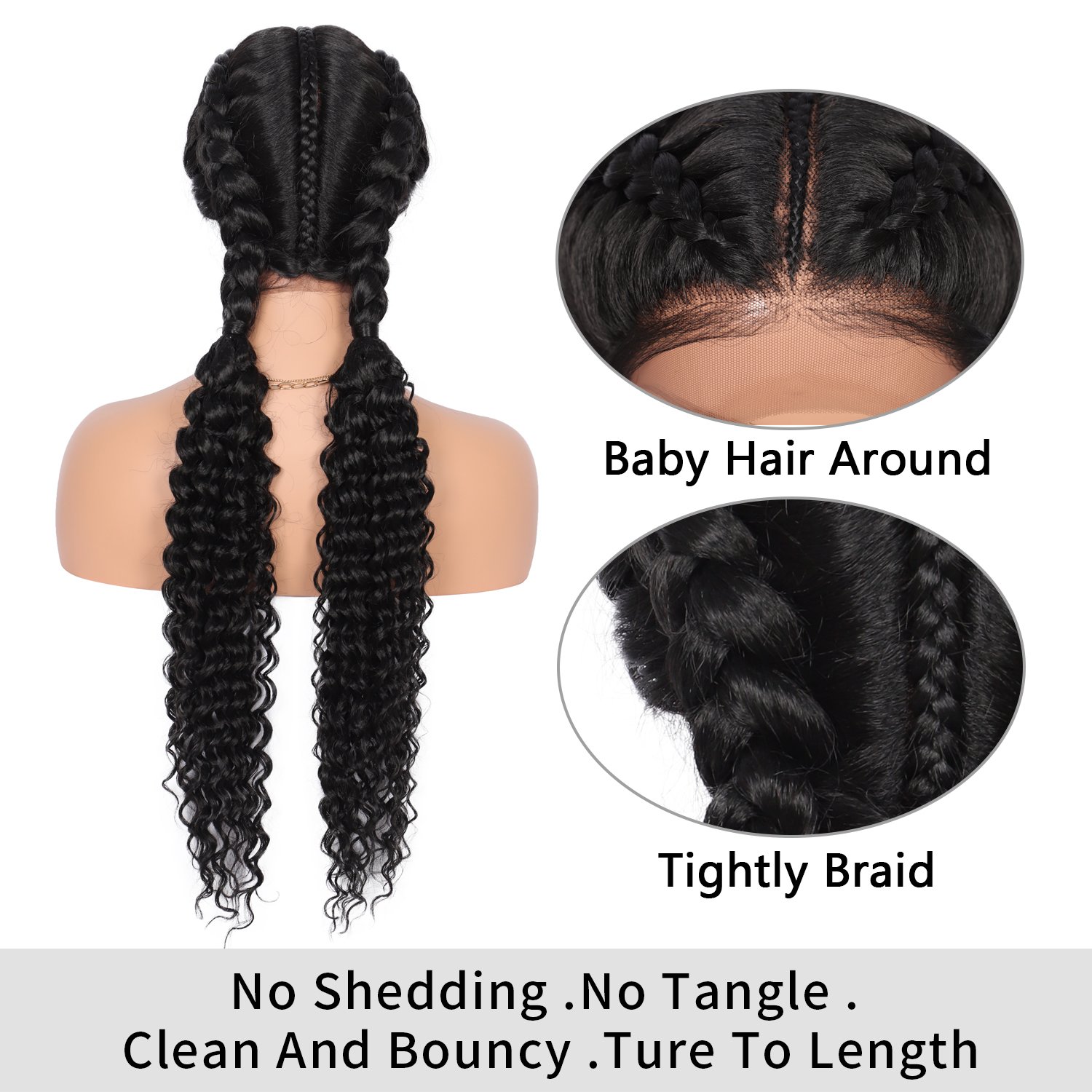 BLACK 28” Braided Dutch Twin lace front Wig *NEW* 28 Inches Braided Wigs for Black Women Lace Front Cornrow  main image 2